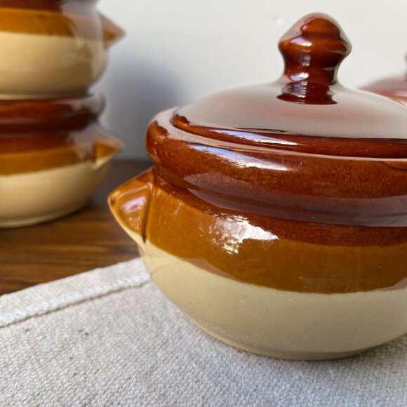 4 Ceramic Individual Pots Crocks Oven Baking Casserole Bean Onion Soup Taiwan - Picture 5 of 15